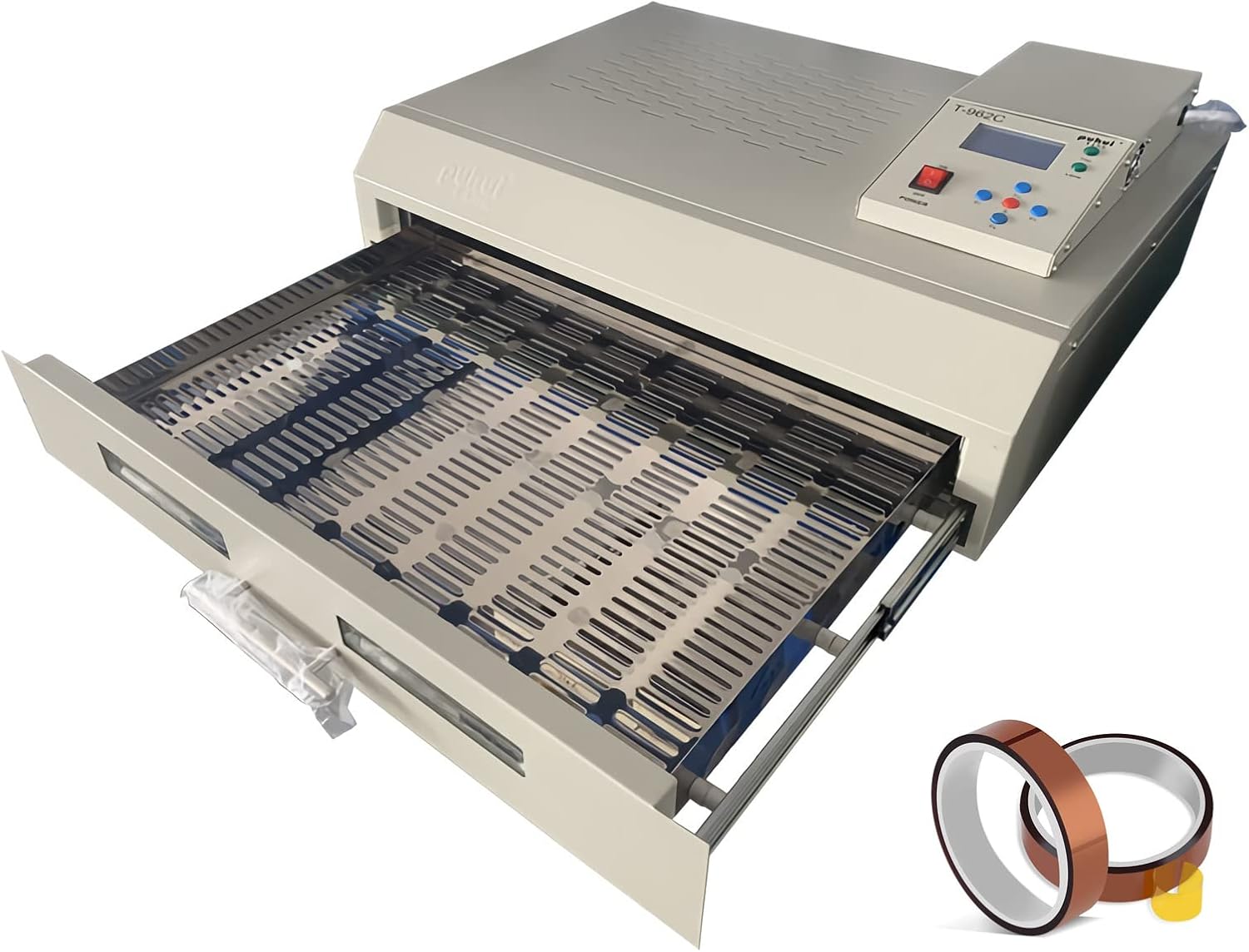 Reflow Oven Soldering Machine T-962C 600x400mm(15.7 x 23.6 inch) Professional Automatic Infrared Heater 0-280℃ Soldering Machine with 2 Rolls High Temperature Resistant Tape