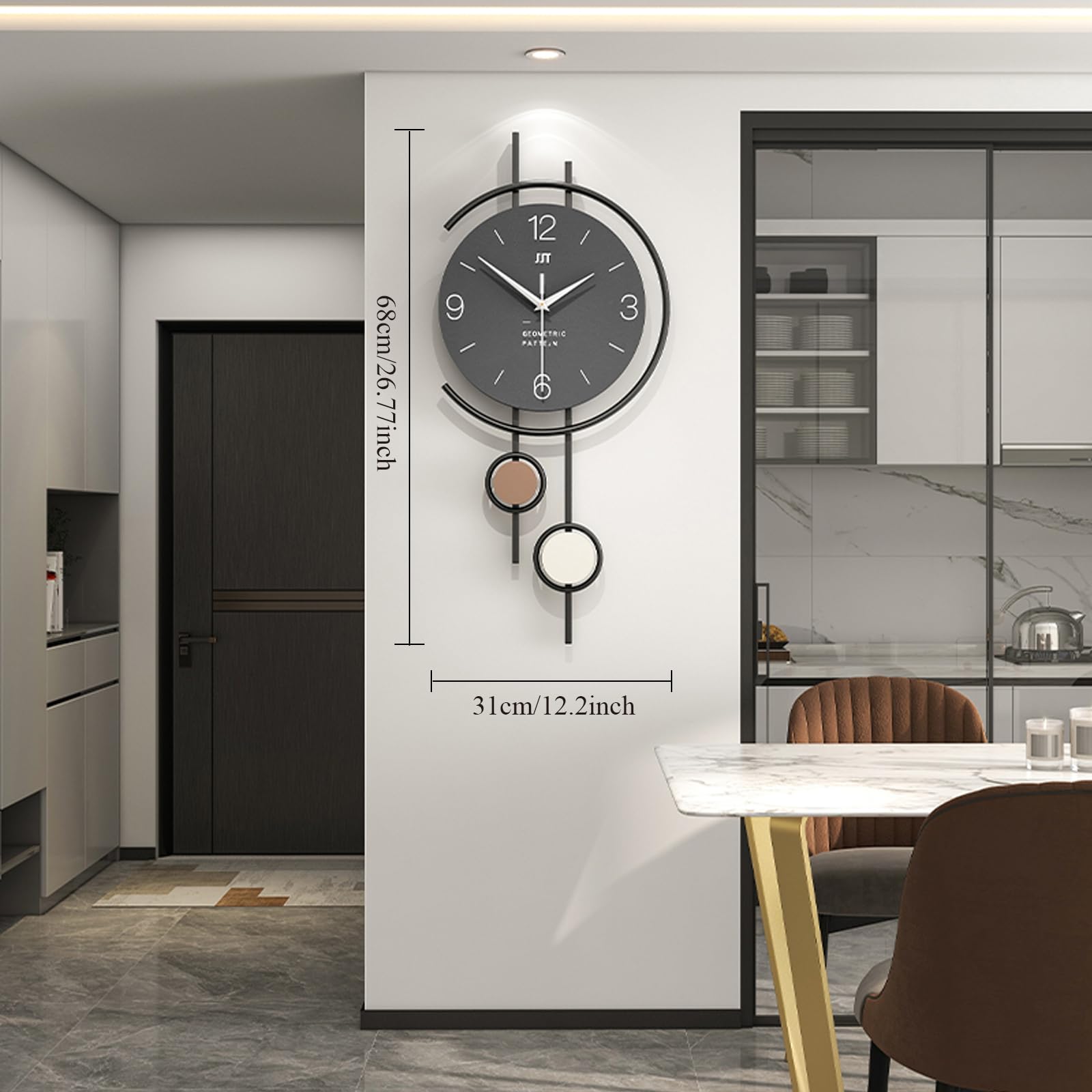 Große Schwarz Wanduhr für Wohnzimmer Minimalistisch Dekorative Moderne Metall Wanduhren Lautlos Ohne Tickgeräusche Batteriebetrieben für Küche Büro Schlafzimmer, 31x68cm