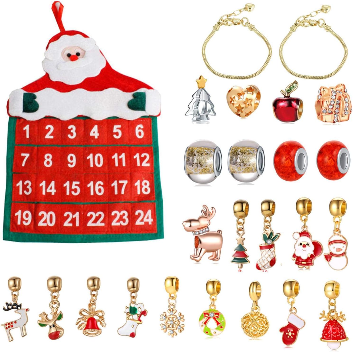 su-xuri Advent Calendar Girl Jewelry Bracelet Christmas Advent 24 Days Countdown With Earrings, Christmas Surprise Gift For Girls Daughter Sister