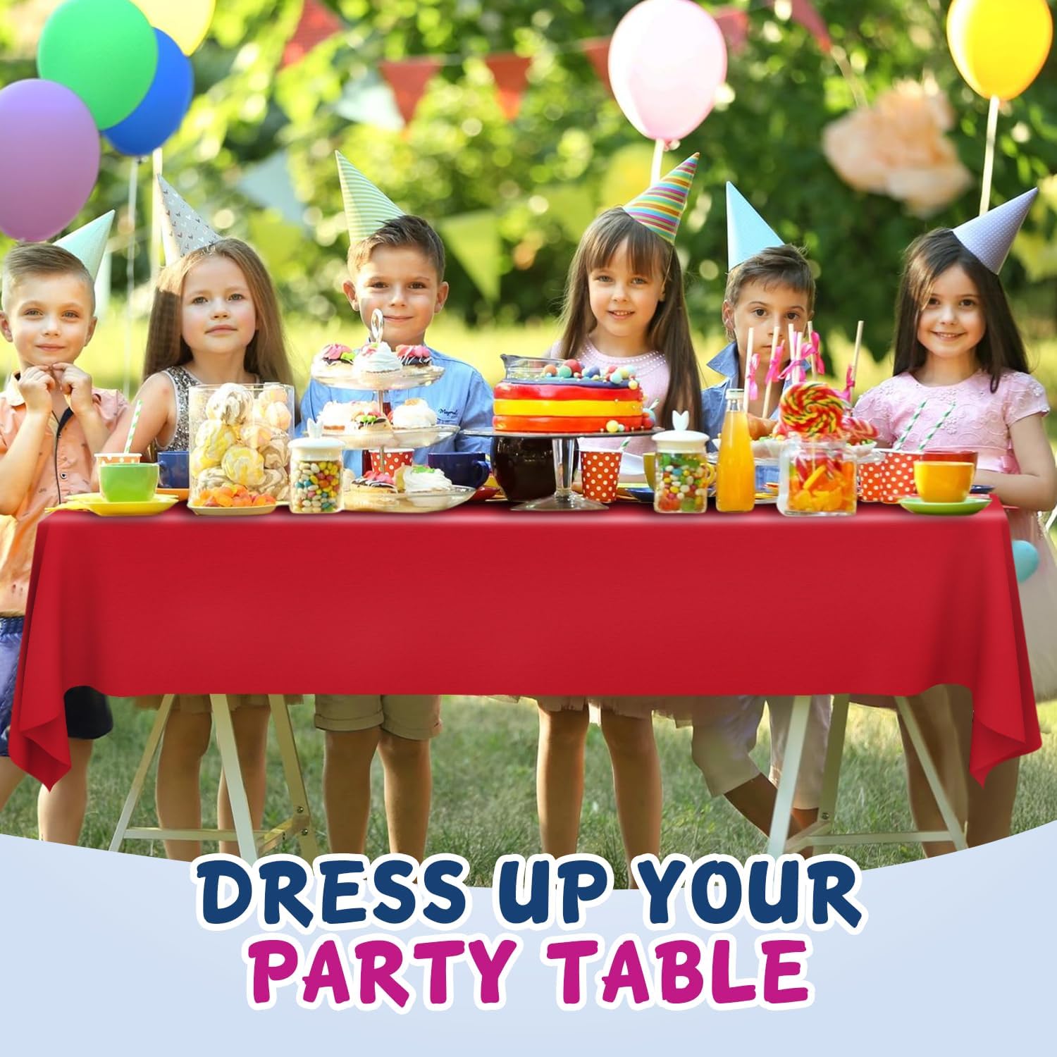 Ruby Red Plastic Tablecloth Roll with Cutter, 423 Sq.Ft (52"x1181") Extra Large Disposable Picnic Table Cover, Plastic Table Cloth Disposable for Parties, Events and Outdoor Gatherings