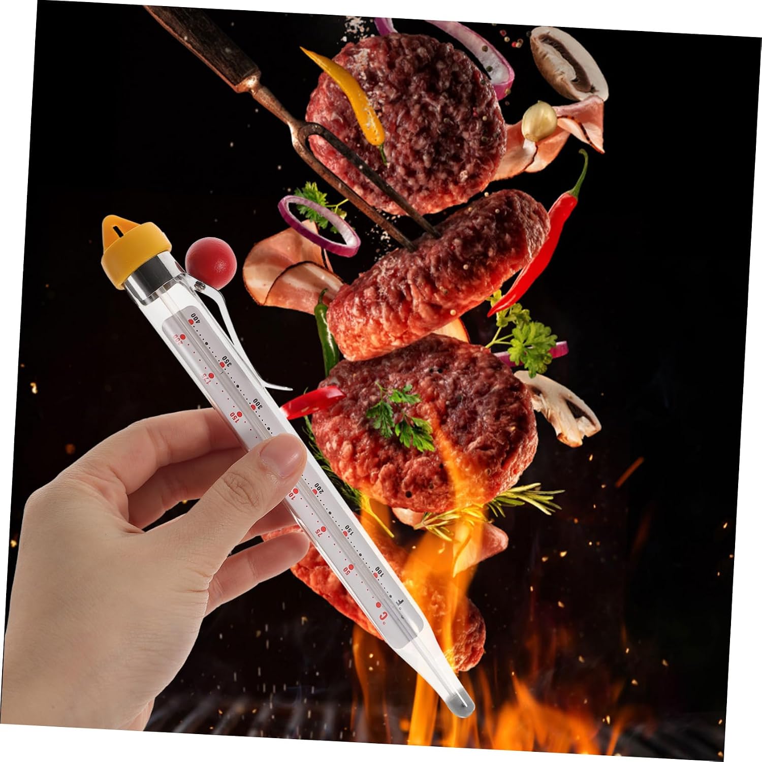 Digital Kitchen Thermometer Meat Baking Thermometer Glass Deep Fry Food Temperature Gauge Easy to Use Clip Design Suitable for Syrup Jam Baking