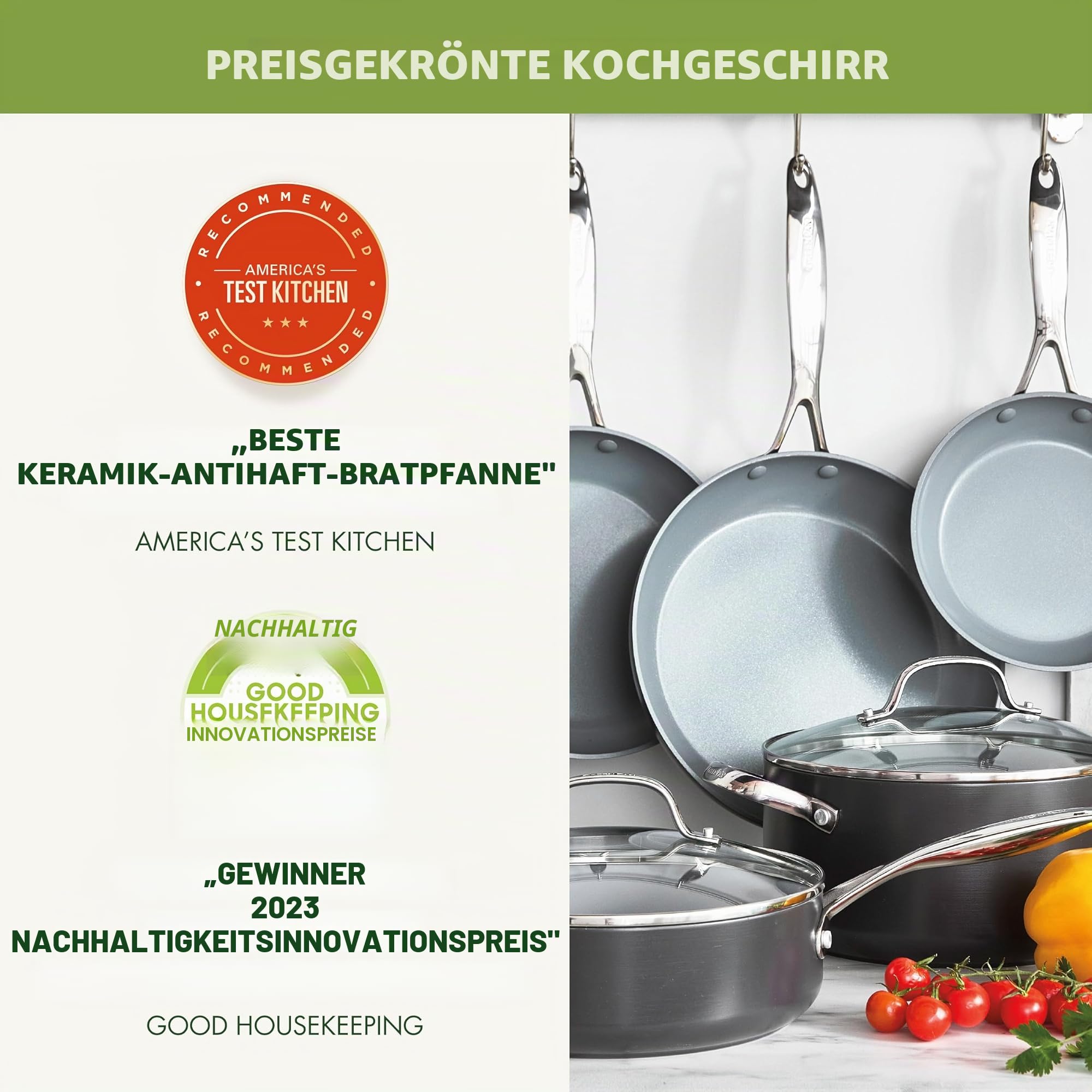 GreenPan Valencia Pro Hartanodisierte Gesunde Keramik Antihaft 11-teiliges Kochgeschirr-Set, Töpfe und Pfannen, PFAS-frei, Inklusive Bratpfannen,Sauteusen,Induktion,spülmaschinenfest,backofenfest,Grau