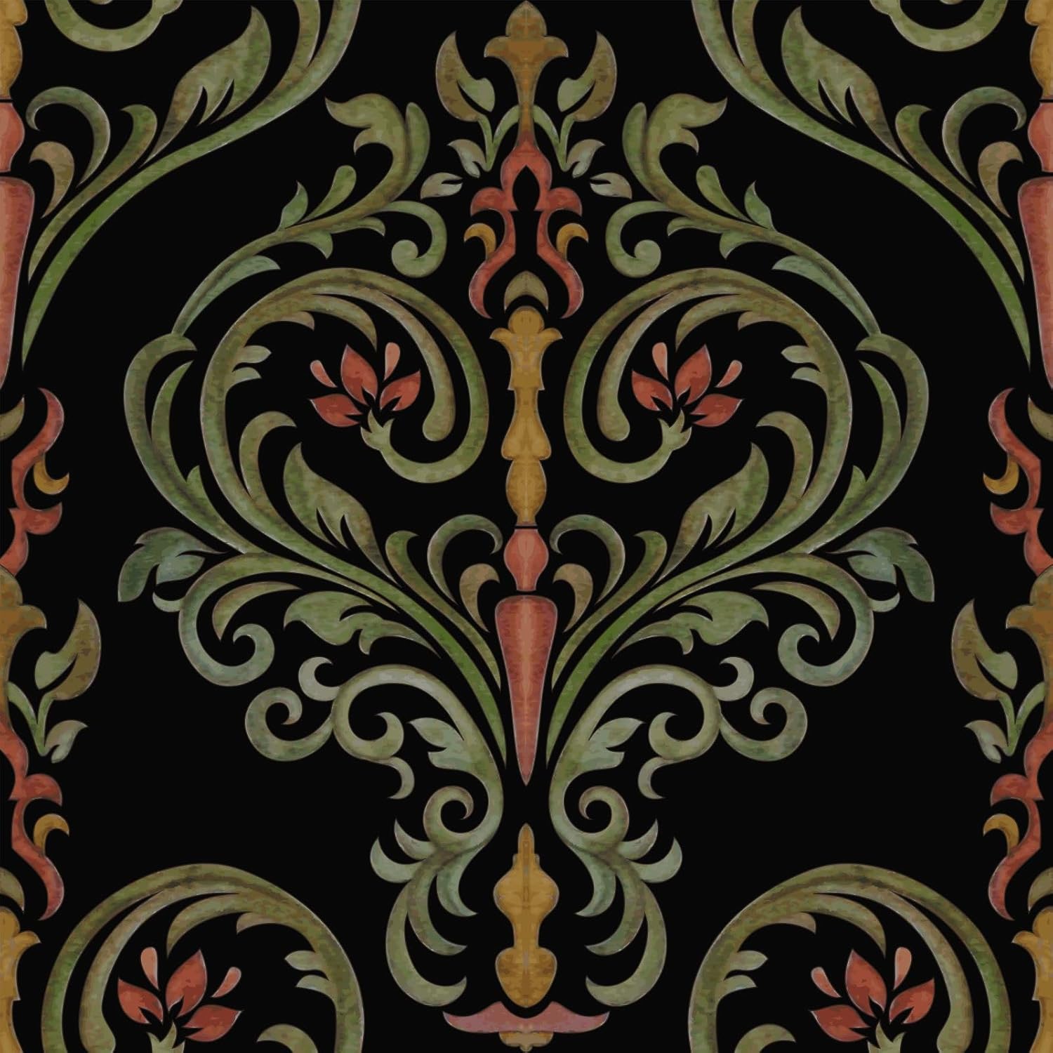 Boho Victorian Floral Wallpaper Peel and Stick Vintage Elegant Botanical Dark Mysterious Red Flowers Green Leaf Wallpaper Removable Self Adhesive for Bedroom Bathroom Renter Friendly 17.71"x236.2"