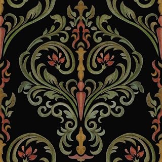 Boho Victorian Floral Wallpaper Peel and Stick Vintage Elegant Botanical Dark Mysterious Red Flowers Green Leaf Wallpaper Removable Self Adhesive for Bedroom Bathroom Renter Friendly 17.71"x236.2"
