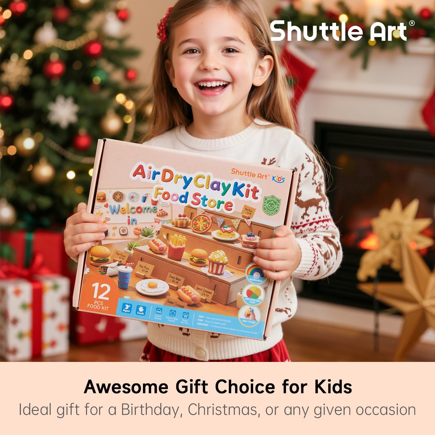 Shuttle Art Air Dry Clay for Kids - Food Store, 33 PCS Modeling Clay Kit with Sculpting Tools and Tutorials, Safe & Non-Sticky, Craft Gifts for Boys & Girls