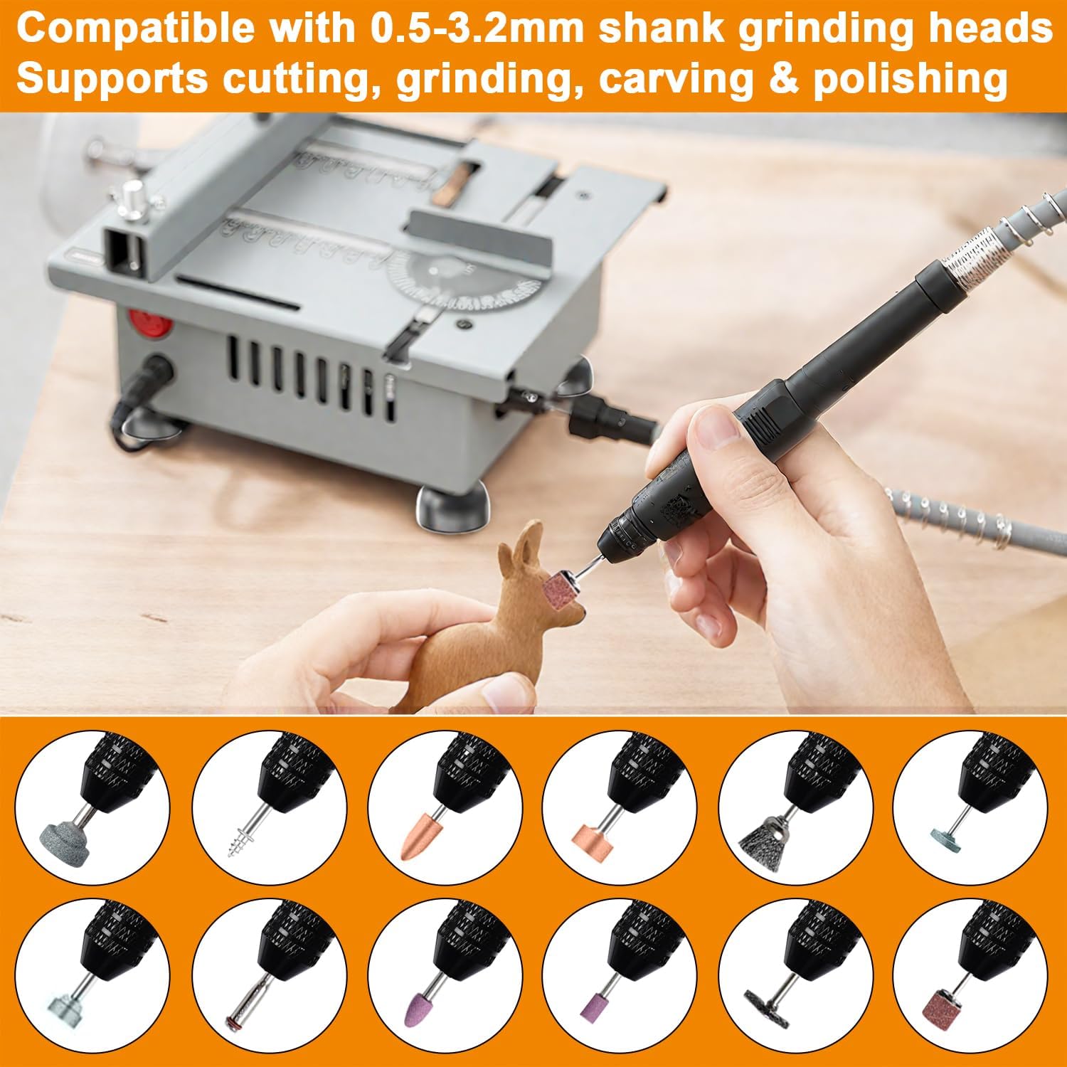 Mini Table Saw, Sinpiode Multi-Functional Desktop Portable Table Saw for Crafts with Adjustable Speed & Angle, All-in-One Cutting, Sanding, Engraving & Drilling Tool for Wood, Acrylic, Plastic, PCB