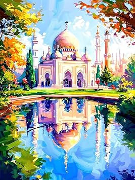 Castle Paint by Numbers Kit for Adults Lake Paint by Numbers, DIY Acrylic Watercolor Oil Painting Kits for Adults Beginners with Brushes, Hobbies for Women for Home Wall Decor, Gifts 16x20 in S-17