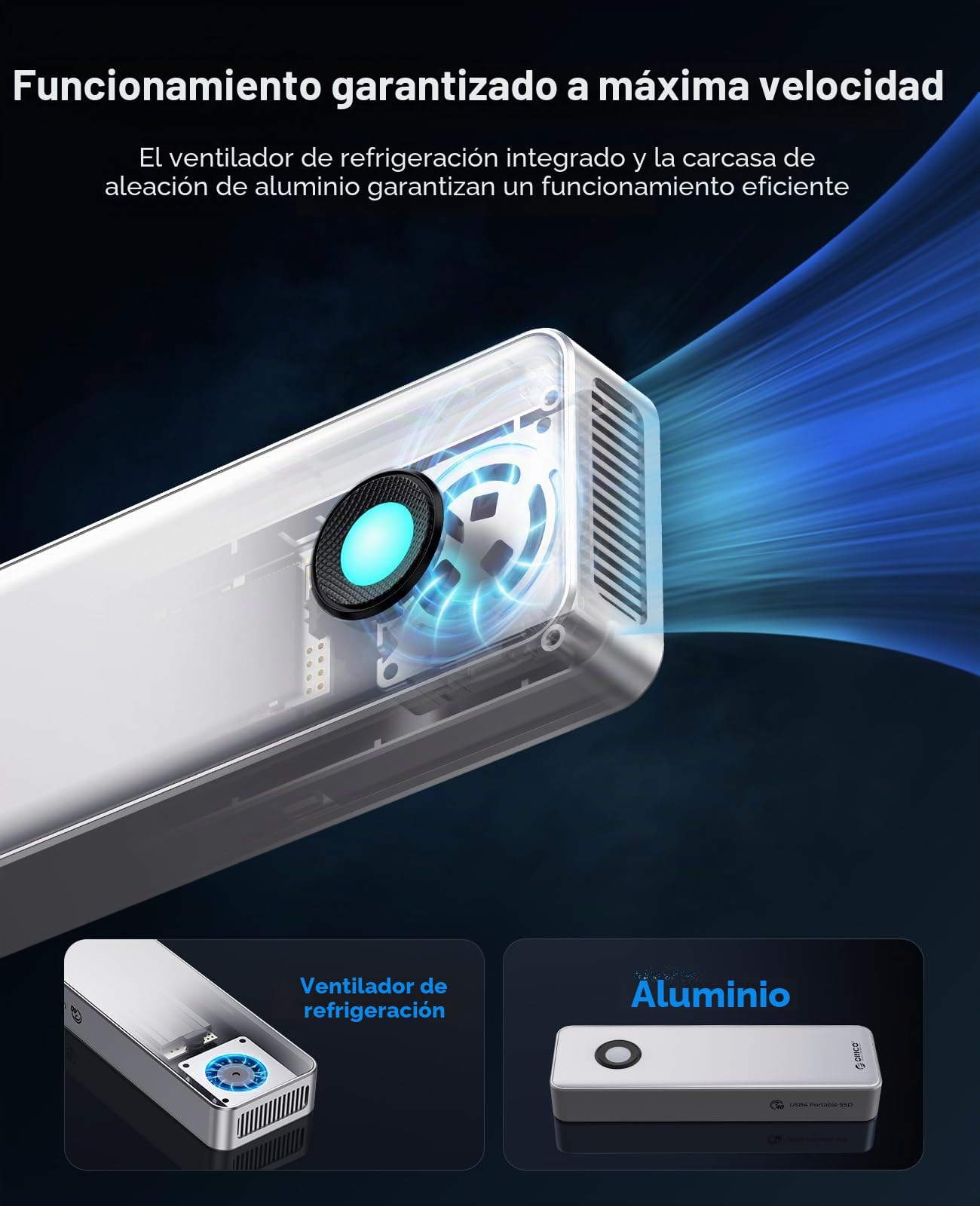 ORICO 40Gbps RGB SSD Portátil de 2TB, USB4.0 para 3700MB/s, Unidad de Estado Sólido Externa con Cable USB C 2 en 1, Ventilador de Refrigeración Incorporado, Compatible con Thunderbolt 4/3 - R3700