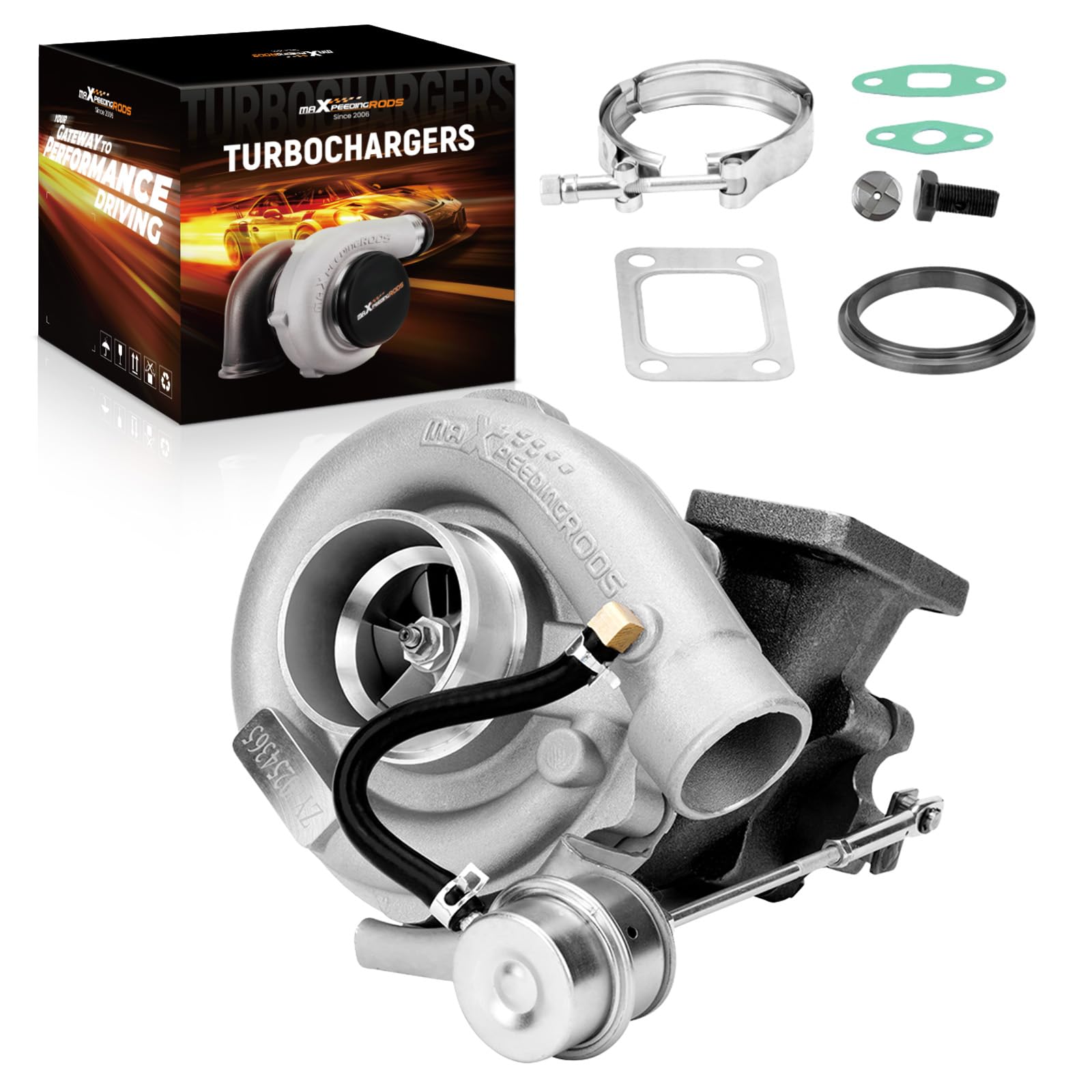 maXpeedingrods Turbocompressore T3 T04E per Audi/VW 1.8T VR6 | A/R .63 V-Band, universale (4/6 cilindri)