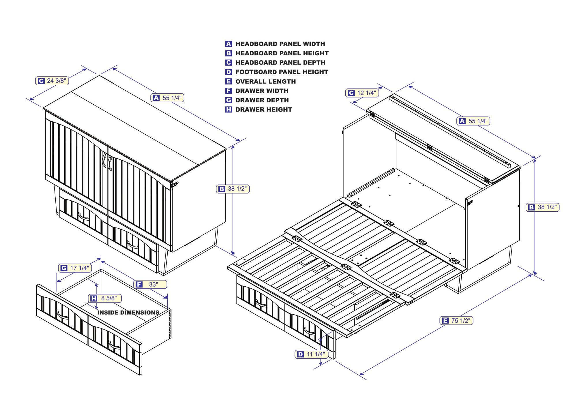 AFI, Nantucket Murphy Bed Chest with 6 inch Memory Foam Folding