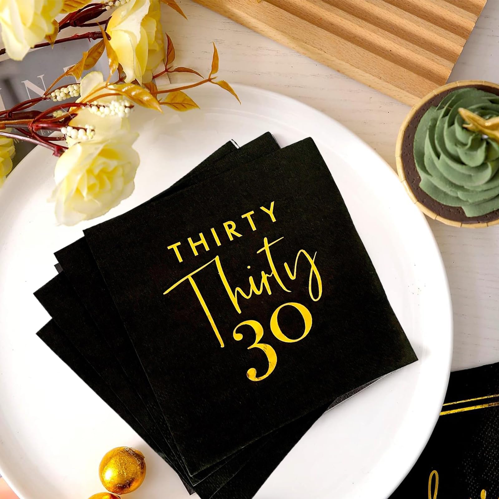40pcs Black and Gold 30th Birthday Disposable Paper Napkins.30th Birthday Party Dessert Beverage Cocktail Cake Napkins Cheers to 30 Years Party Napkins