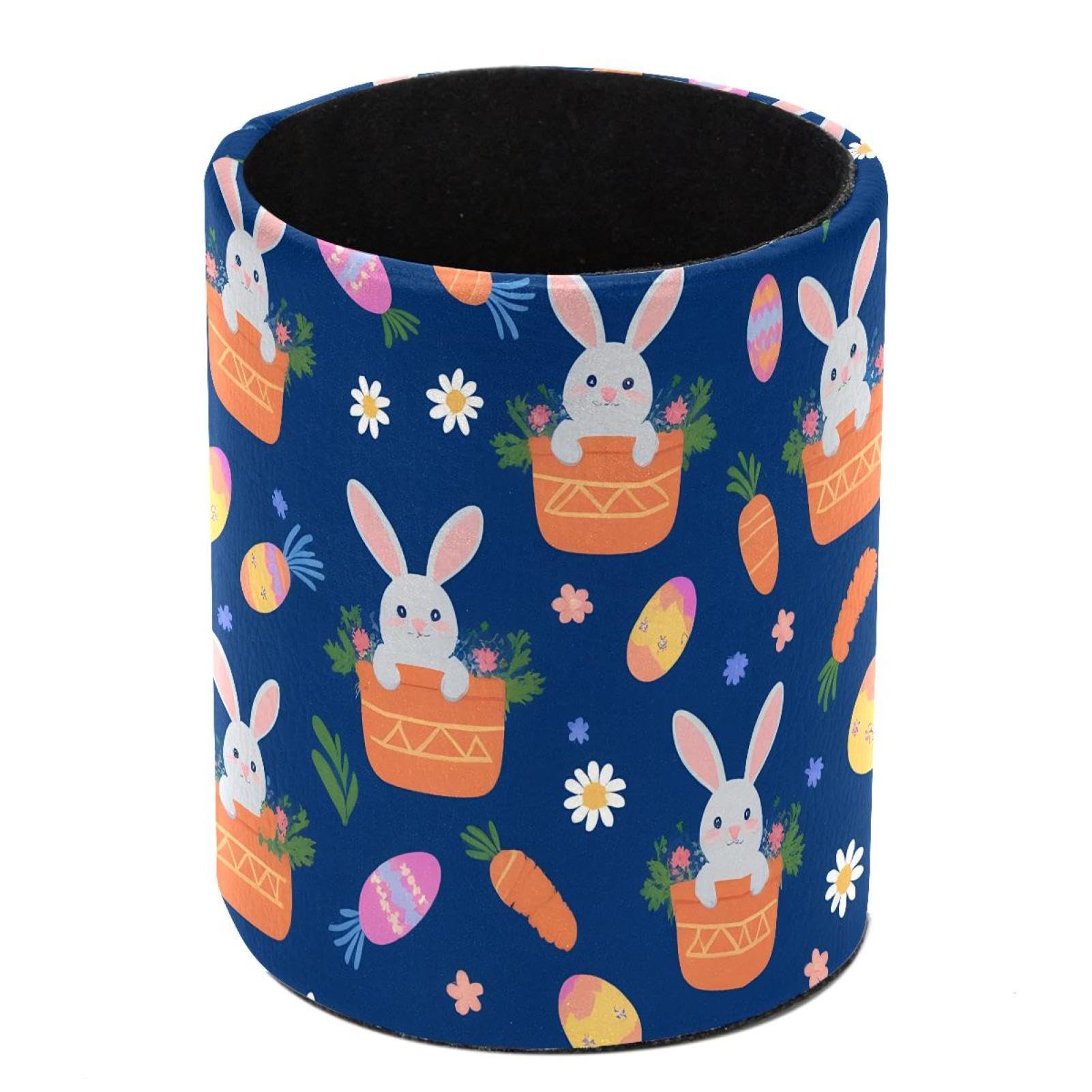 etoenbrc PVC Leather Pen Holder, Pencil Organizers for Desk, Easter Bunny Carrot Pencil Cup Makeup Brush Holder, Desktop Supplies Storage Stationery and Accessories for Office, School, Home