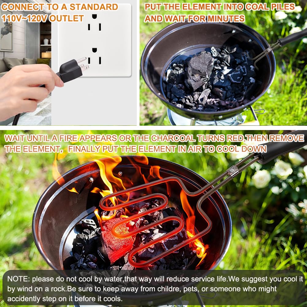 ASNAMA - Accendino elettrico a carbone, 800 W | Accendino a carbone per barbecue e caminetto, bobina in acciaio inox, cavo lungo 1,4 m, combustione rapida