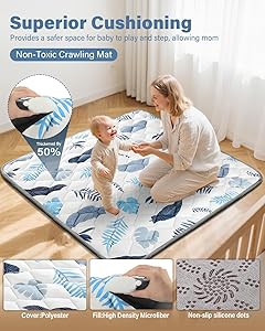 Baby Play Mat, Non-Slip Baby Mat for Floor, Soft Thicker Playpen Mat, Portable Playmat, Crawling Mat for Babies, Toddlers & Infants to Play and Learn 50"x50"