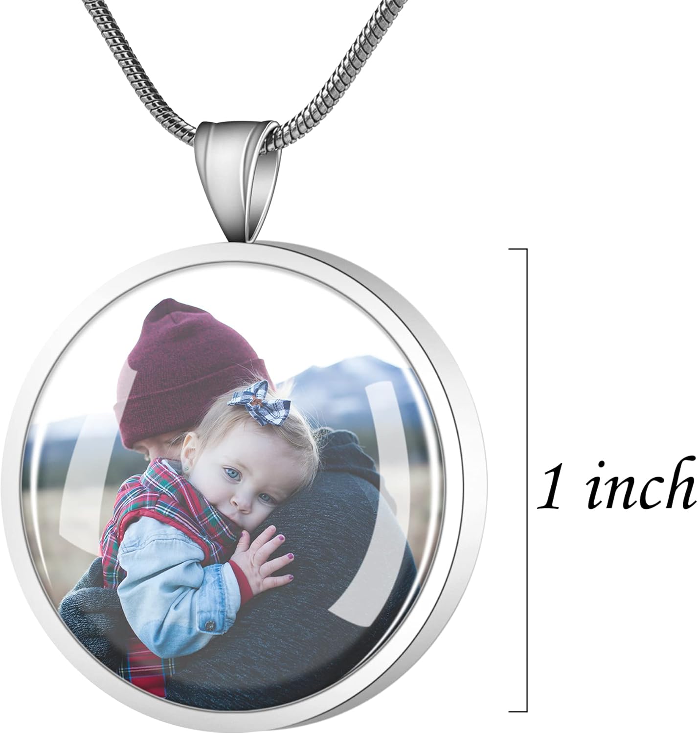 Bivei Personalized Photo Urn Necklace, Custom Engraving Cremation Ash Jewelry for Human Ashes, Memorial Keepsake Necklace Gift for Women & Men (Silver-Round)