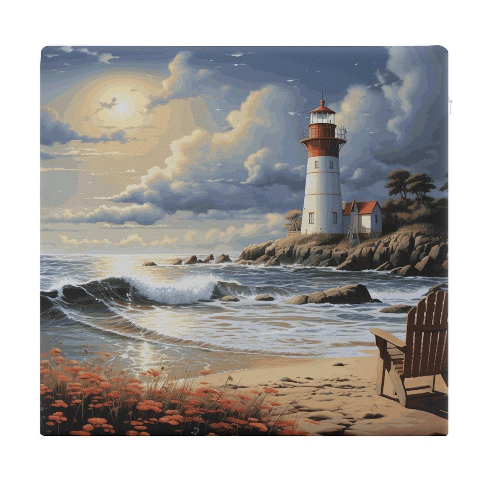 Adfgyerh Style Sea Lighthouse Sandbeach Cushions Memory Foam For Adults, Seat Cushion Chair Pads Soft, Square Pillows For Dining, Kitchen, Office, Patio Chairs