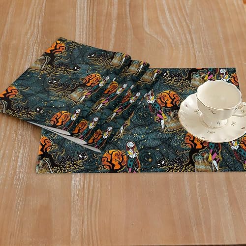 Miniatura 7 de 4 manteles individuales de Halloween, decoraciones de Halloween, lindos manteles individuales de Sally y gato, manteles individuales de Pesadilla