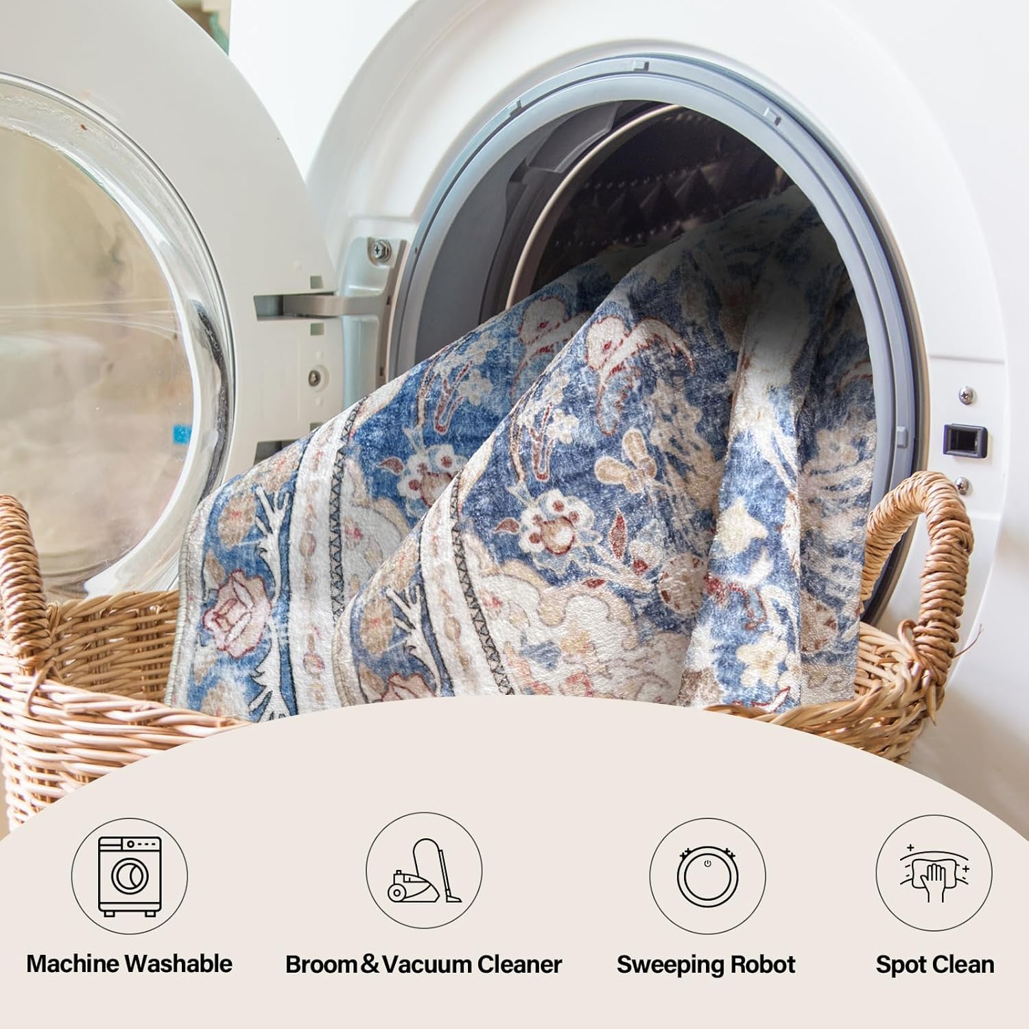 Vhong Boho Area Rugs Washable Runner Vintage Modern Neutral Carpet Blue 2×6 High Traffic Rugs for Kitchen Hallway Living Room Non Slip