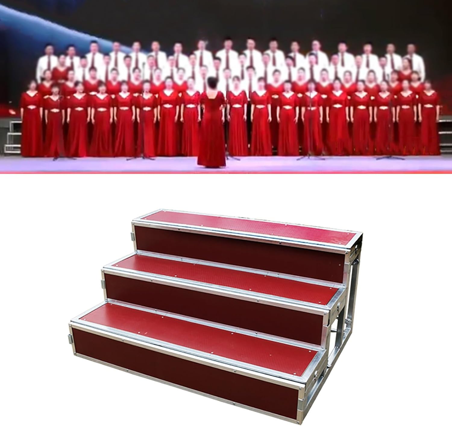 Red Concert Hall Choir Stage Risers - Choral Steps Platform for Music Shows, Wedding & Church Stairs, Singing Staircase Tread - Durable & Portable Performance Equipment