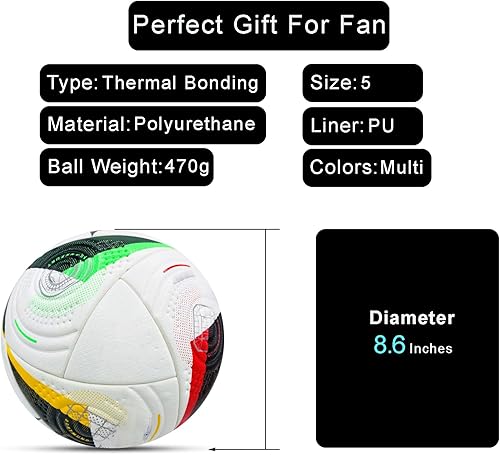 Miniatura 2 de Balón de fútbol Euro Cup Tamaño 5  Tapa suave, perfecta para entrenar y jugar, para aficionados al fútbol y adultos