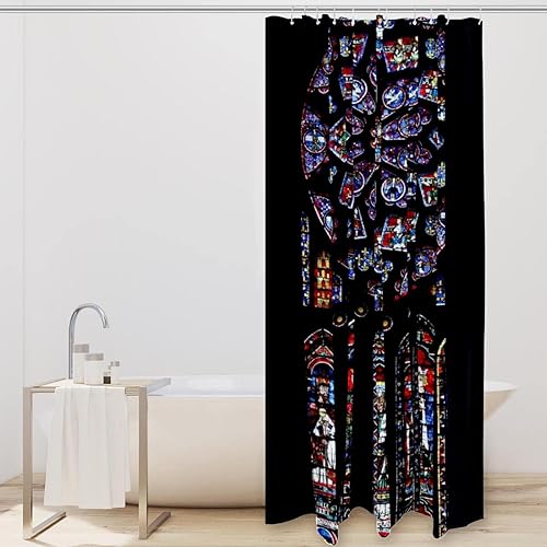 Miniatura 2 de KXO Cortina de ducha con vitrales, impermeables, lavables, juego de cortinas de baño de poliéster con ganchos, 72 x 72 pulgadas