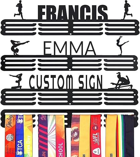 Vista 19 de Goutoports Estante de exhibición para colgar medallas, organizador personalizado de cinta de premios para corredores de carreras deportivas, placas