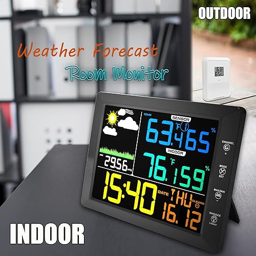 Miniatura 5 de Reloj inalámbrico de estación meteorológica, monitor de clima interior para el hogar de 10 pulgadas con barómetro, medidor de temperatura y humedad