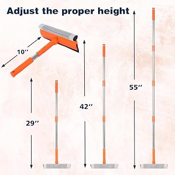 Professional Window Squeegee with 10-55 Extension Poles,2 in 1 Window Cleaner with Long Stainless Steel Handle,Sponge Car Window Squeegee for Gas Station, Glass,Shower