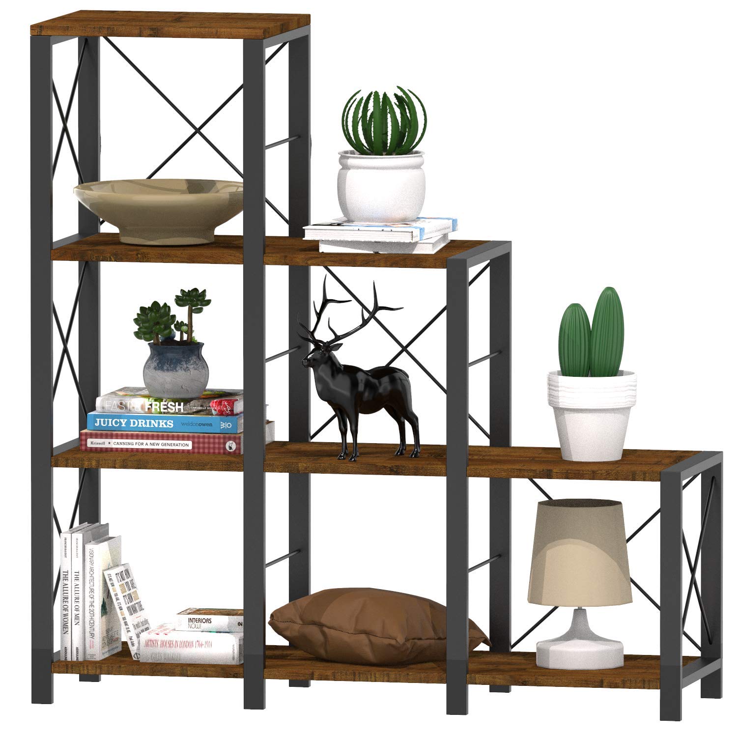 Buy Hasuit 4Tier Bookshelf, Industrial 9 Shelves Bookcase, Corner Cube