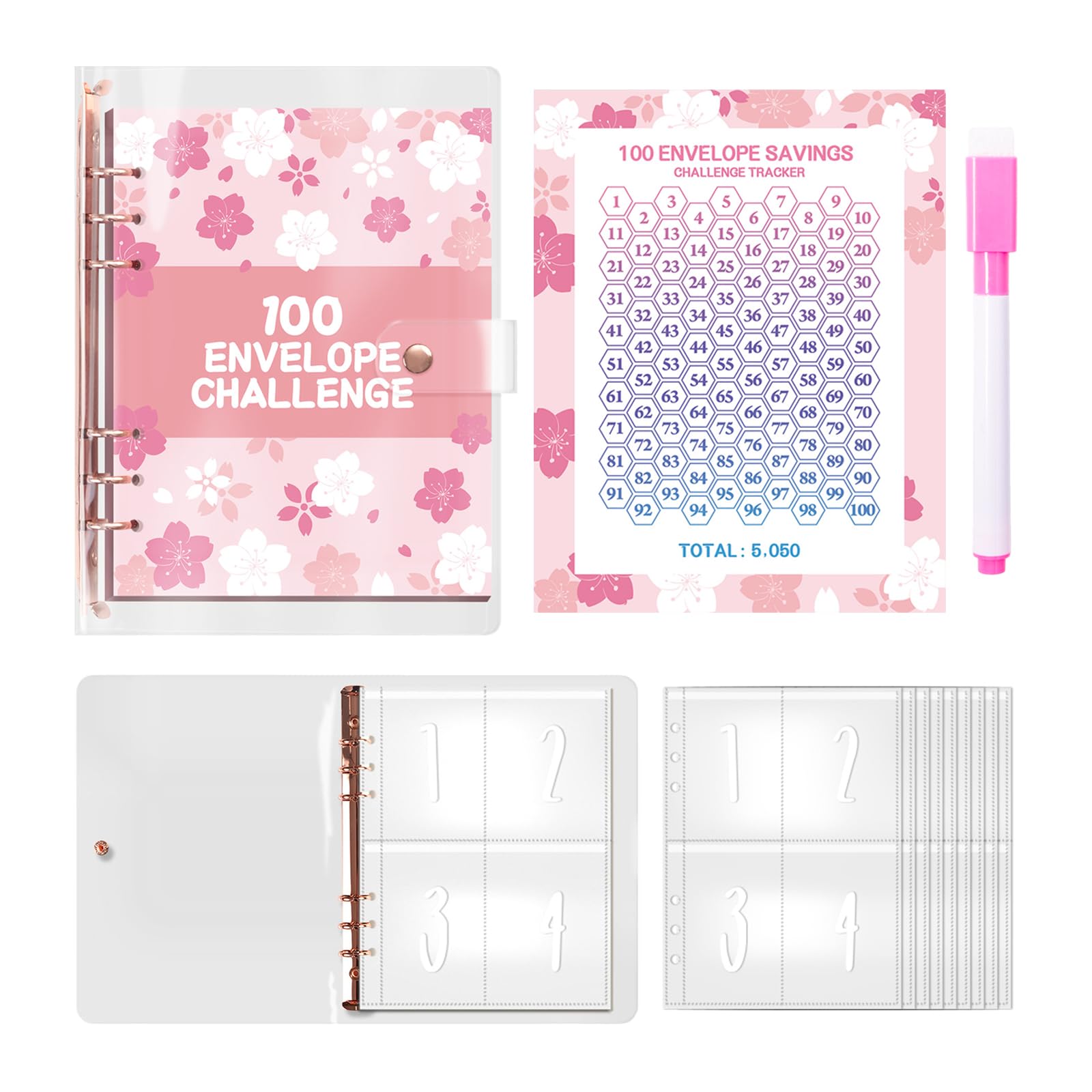 Cartella Risparmio 100 Buste ALLOMN - Sfida Budget, A5, Per Casa O Ufficio