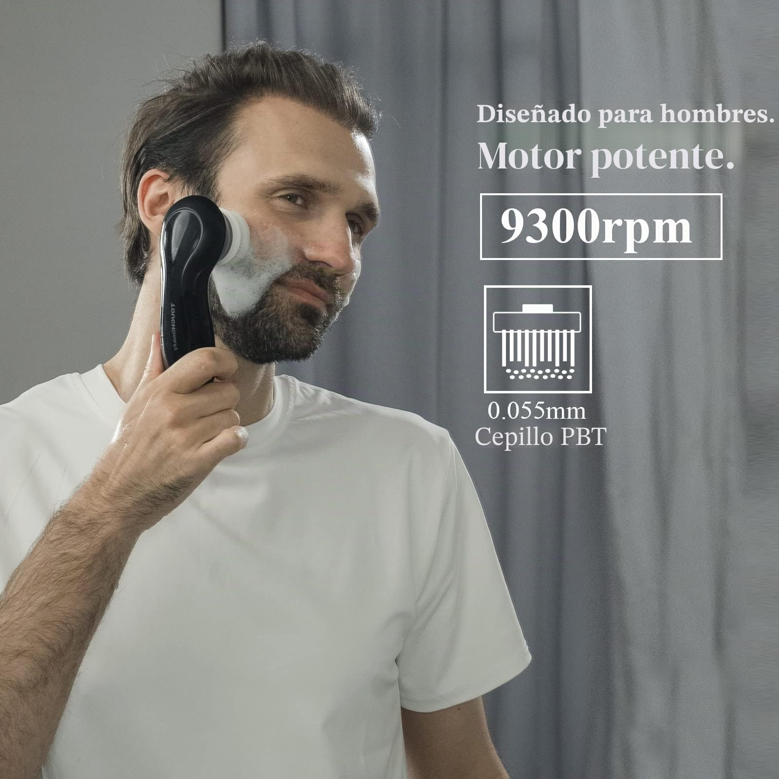 TOUCHBeauty Cepillo de Limpieza Facial para Hombre, Cepillo Limpiador Facial con Soporte, 3 Cabezales Exfoliantes, Doble Velocidad, Impermeable, Funciona con Batería, AG-0759M