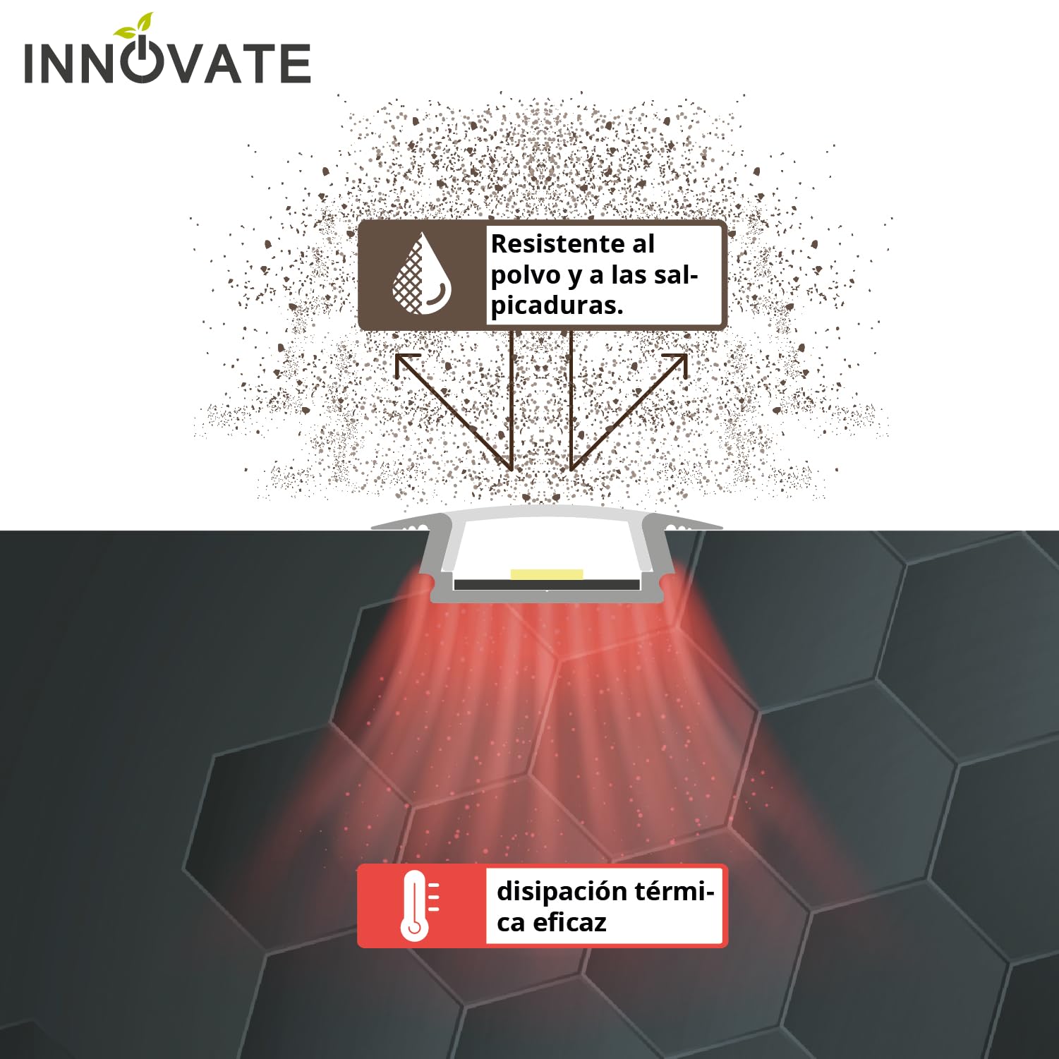 INNOVATE Perfil aluminio empotrable tiras LED 2m Negro-Traslucido Set5