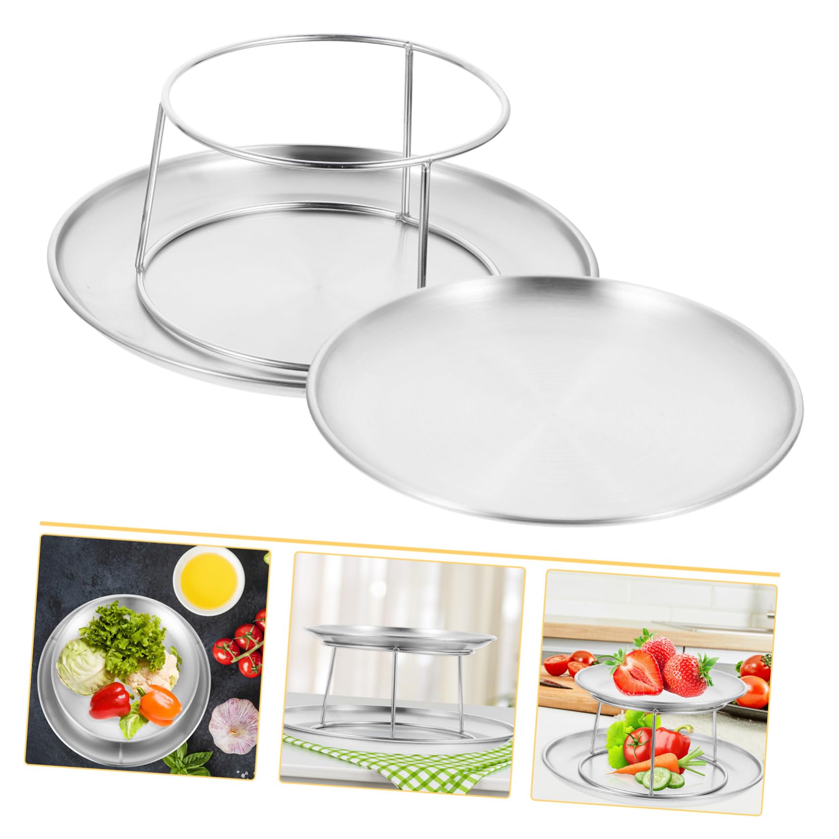 TOYANDONA Vassoio Espositivo a Doppio Livello in Acciaio Inossidabile per Dolci e Snack Piatto Riutilizzabile per Feste Supporto Elegante per Cupcake Biscotti e Frutta