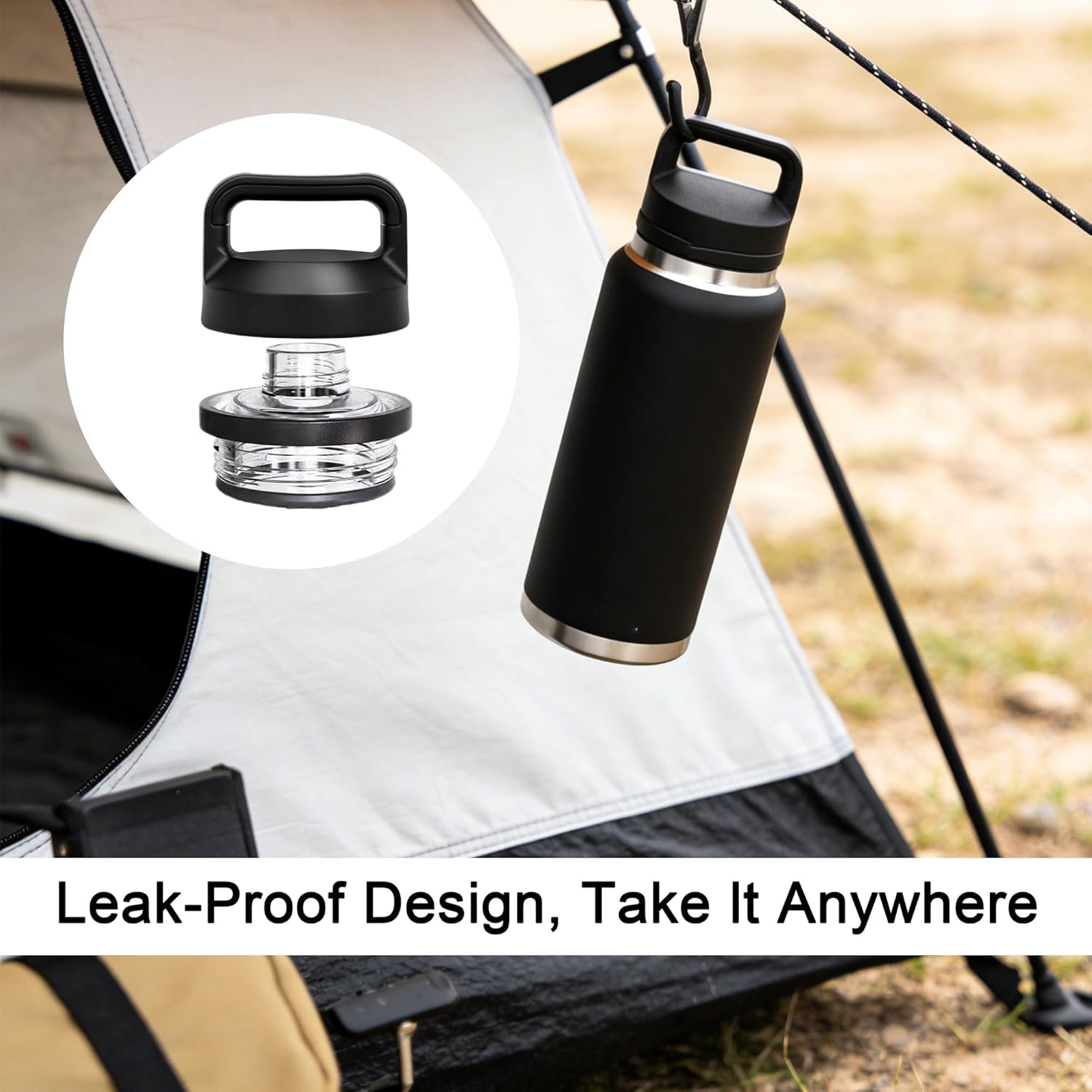 Screw Top Lid Replacement for Yeti Chug Cap Bottle | Spill-Proof Water Bottle Lid Compatible with Yeti Rambler 18/26/36/64 oz, Water Bottle Parts with Carry Handle, 2 PACK