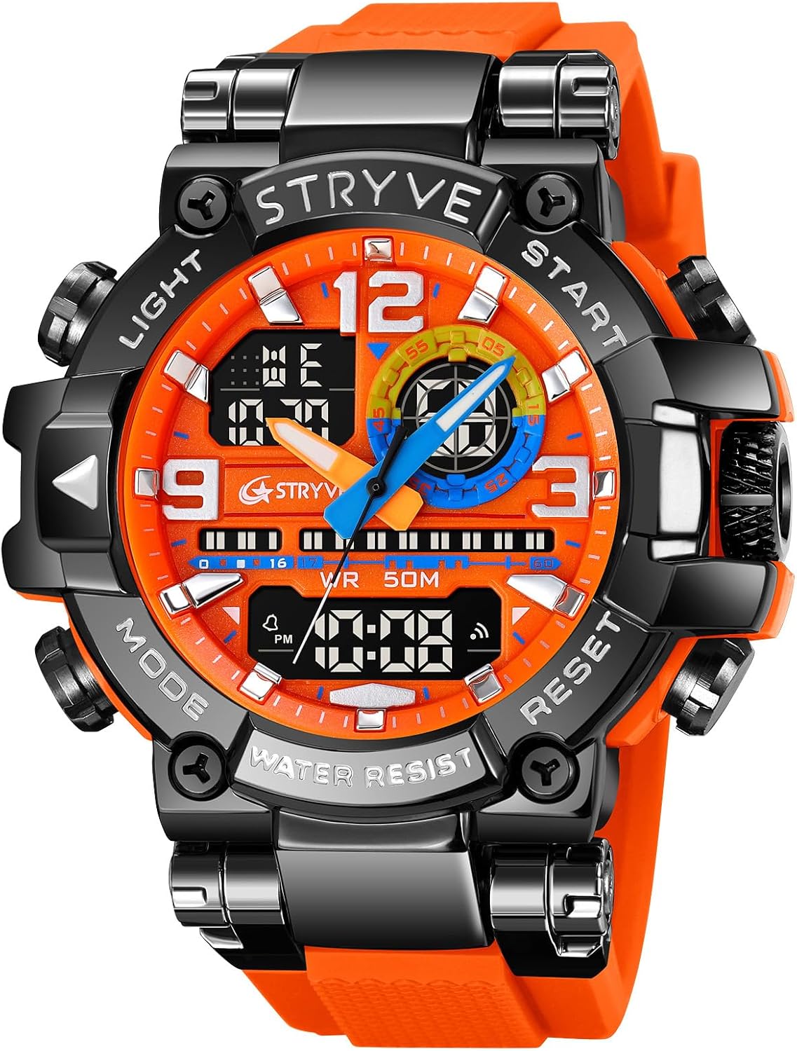 MASTOP Men's Tactical Military Watches for Men Sports Outdoor Watch 55mm Large Face 50M Waterproof Date Multi Function LED Alarm Rugged Wristwatch for Training Hiking Adventure