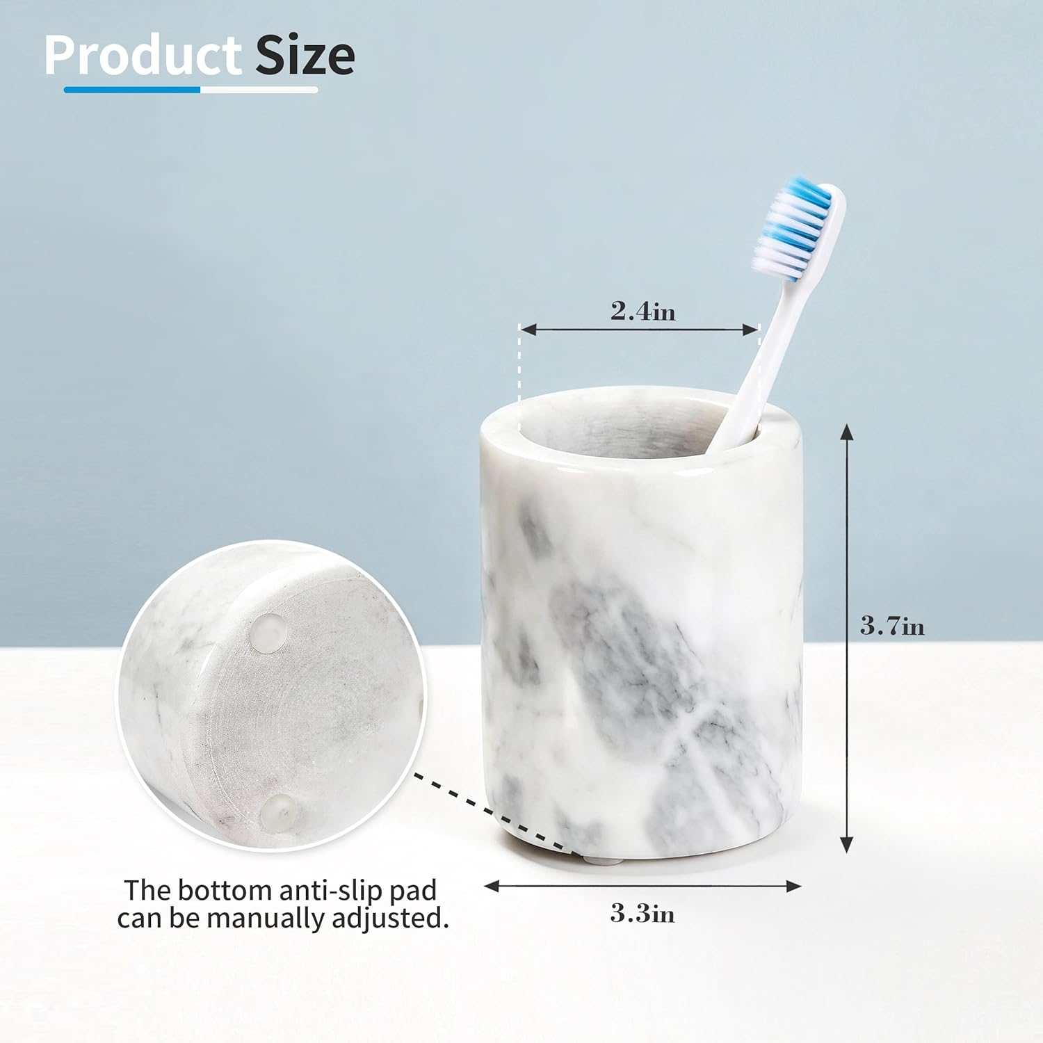 2 Pack Marble Toothbrush Holder, Heavyweight Tooth Brush Holder for Bathroom with Anti-Slip Mat, Toothbrush and Toothpaste Organizer for Countertop Vanity, Gray-White