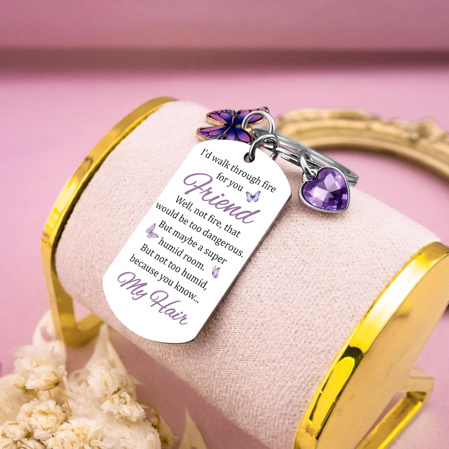 Ibiwe Friendship Keychain for Women Friends Bestfriend Birthday Gifts Funny Keychain Bestie Gift Small Mothers Day for Friends Purple Butterfly - Image 6