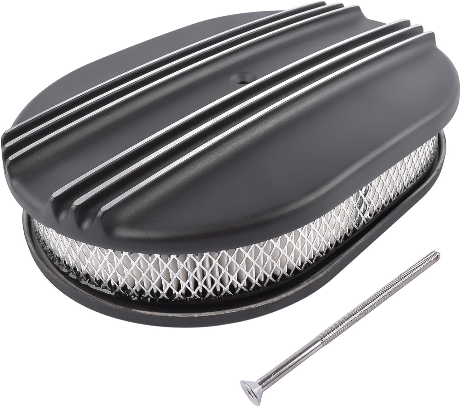 12" Oval Black Aluminum Half Finned Air Cleaner Replacement for Chevy Ford Classic