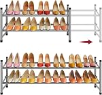 Tajsoon Rack de chaussures extensible pour le placard 2 Niveau, 28-41. & Rangement empilable des chaussures, Organisateur de rack de chaussures en métal pour l'entrée de la porte avant, Dressing, Garage, Entrée, Noir