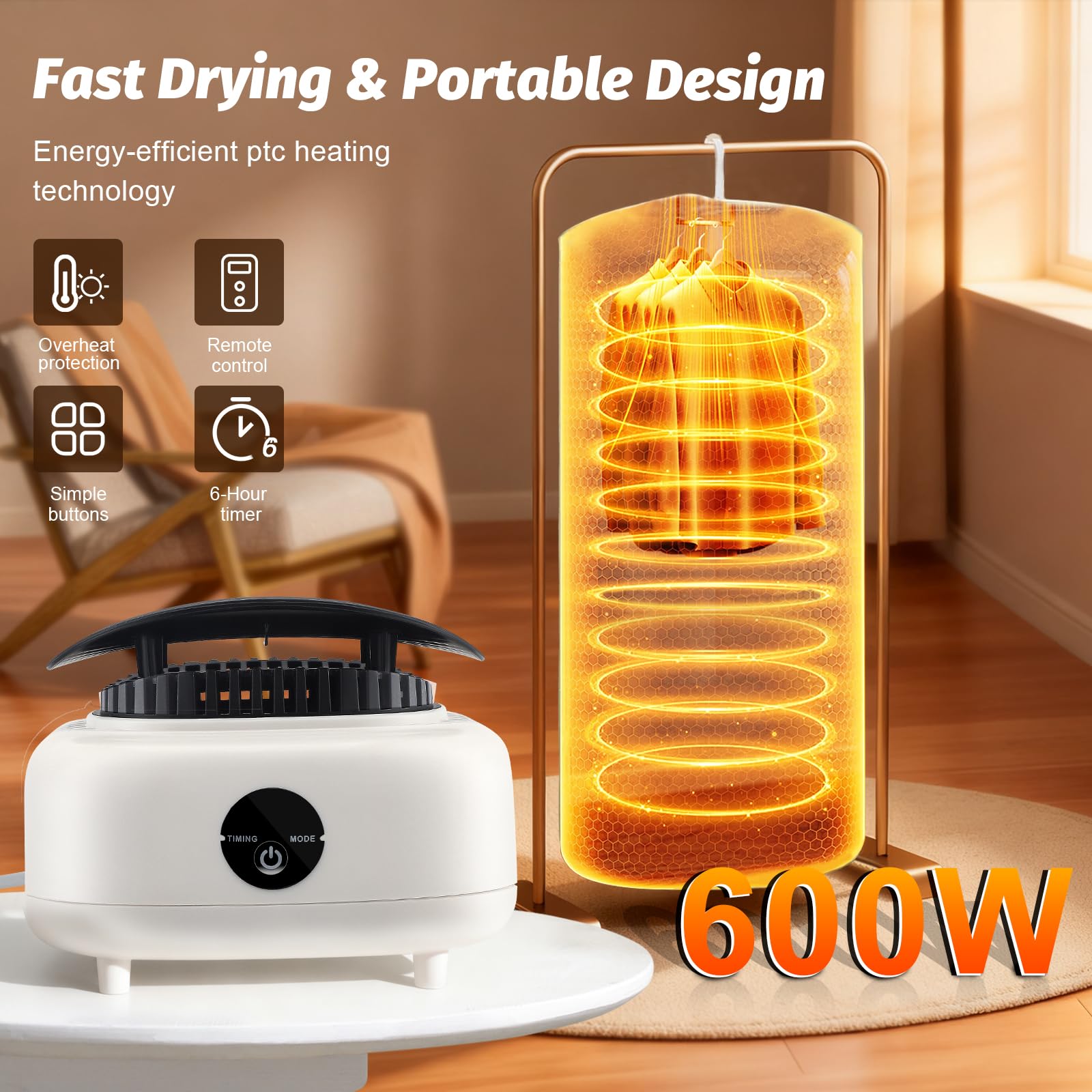 Tragbarer Wäschetrockner, 3 IN 1 Tragbarer Mini Wärmepumpentrockner mit Timer, Elektrischer Wäschetrockner mit Trocknertasche and Fernbedienung für Apartment Zuhause Reisen