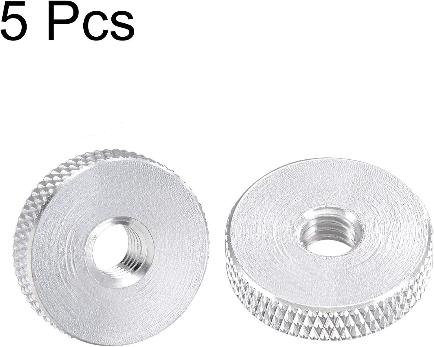 sourcing map Flat Knurled Nut - M6 x 20mm x 5mm Thumb Nuts Lock Adjusting Nuts Aluminum Alloy Silver 5Pcs - Image 4