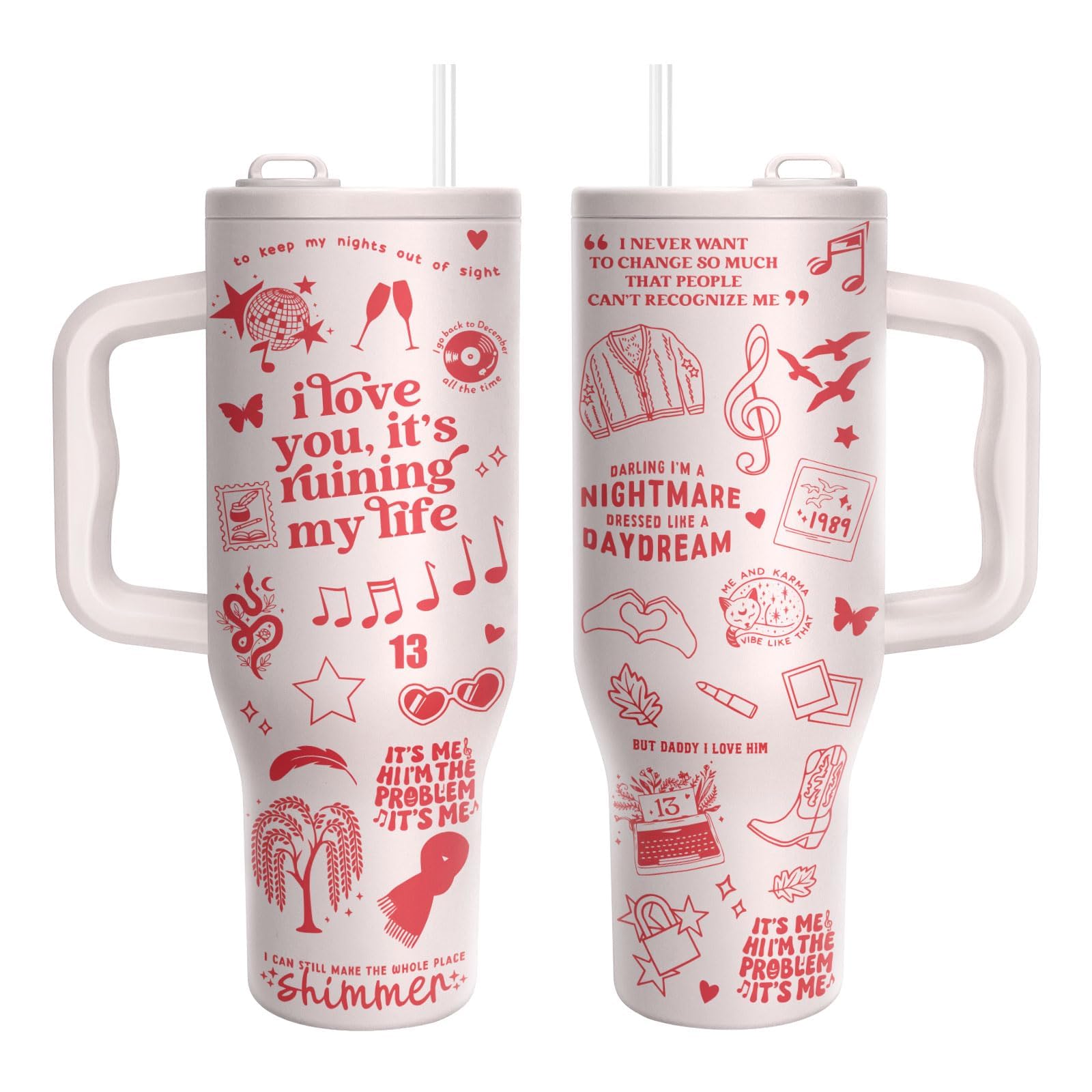 34HD Pop Music Lover 40oz Tumbler with Handle Straw Cute Concert Era Gift