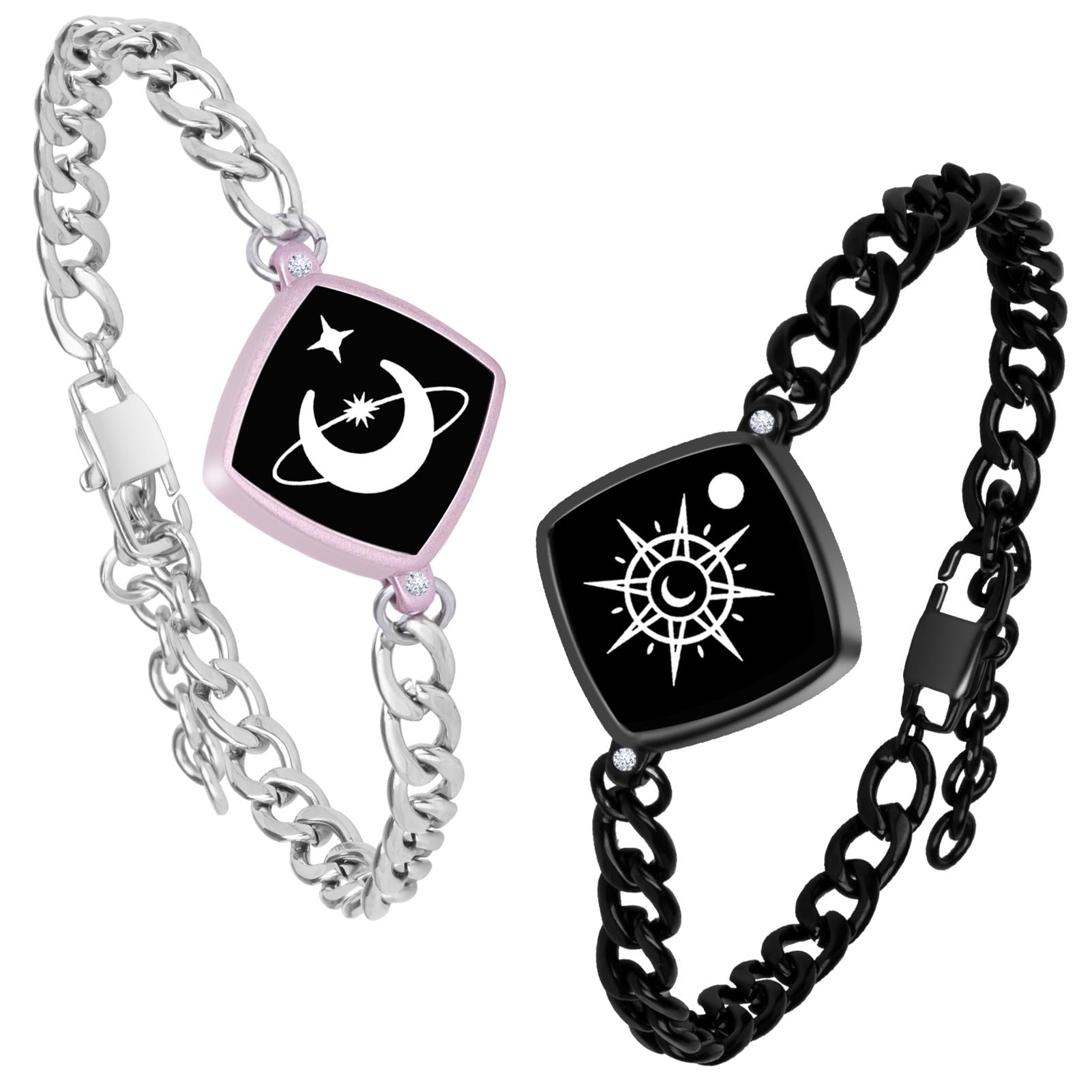 ZYWFAYUOLong Distance Touch Bracelets Jewelry Set, Remote Smart Connection Love Bracelet,Send SOS SMS Relationship Bracelets Moon Star for Couples Lovers Family Friends Festivals Valentine's Day Gifts Pink