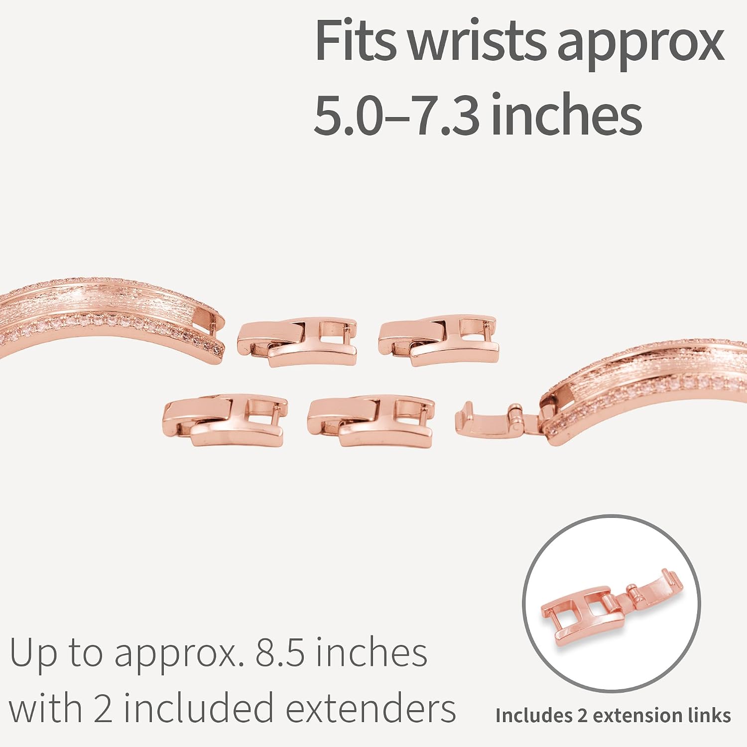 Jewelry Apple Watch Band for Women, Slim Copper Bracelet with Side-Set Cubic Zirconia, Tool-Free Adjustable Dressy Metal Strap for Series 10/9/8/7/SE/Ultra 2, 38/40/41/42/44/45/49mm