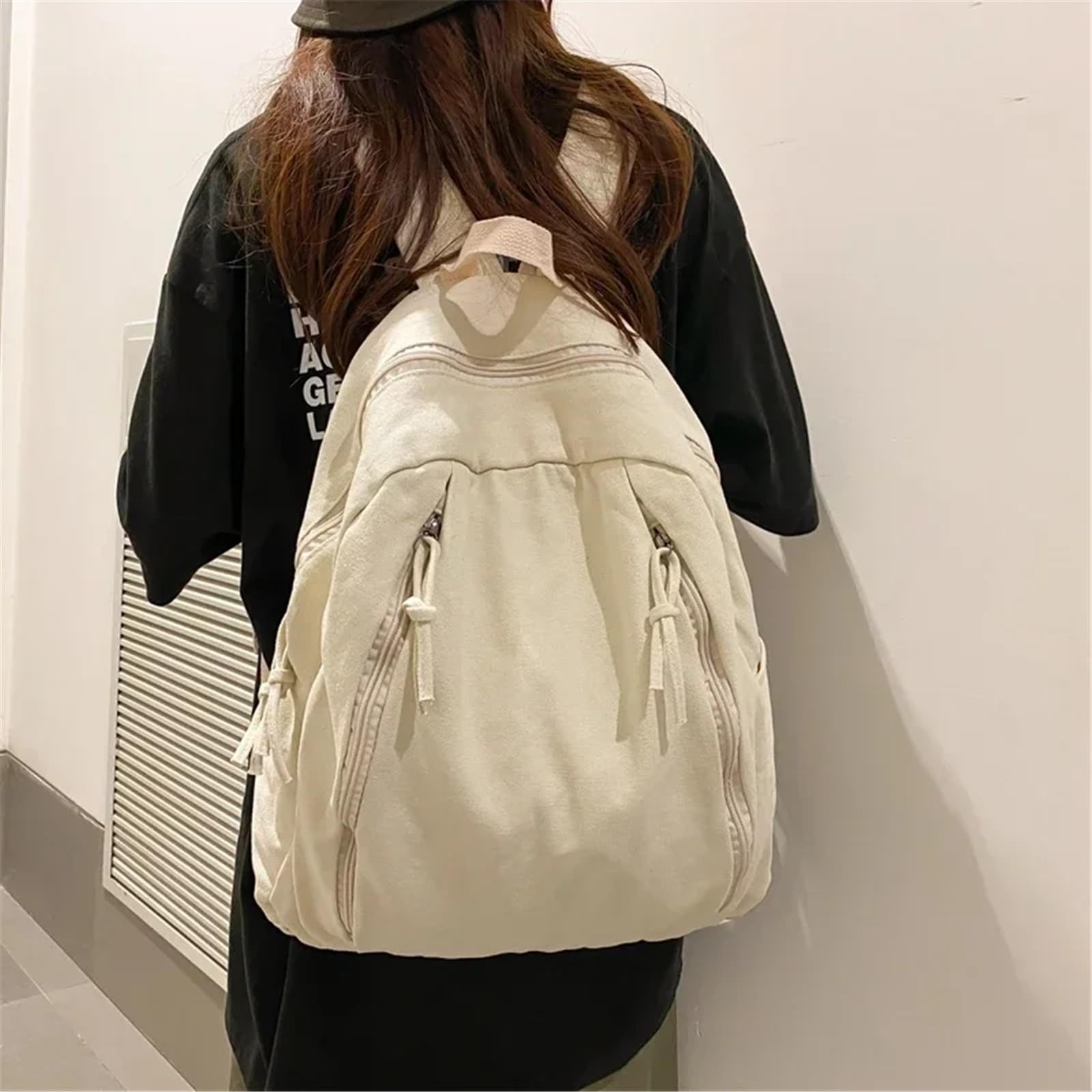 Zaino in tela stile cool da donna, tinta unita, unisex, ad alta capacità, for studenti universitari, ragazze e ragazzi.