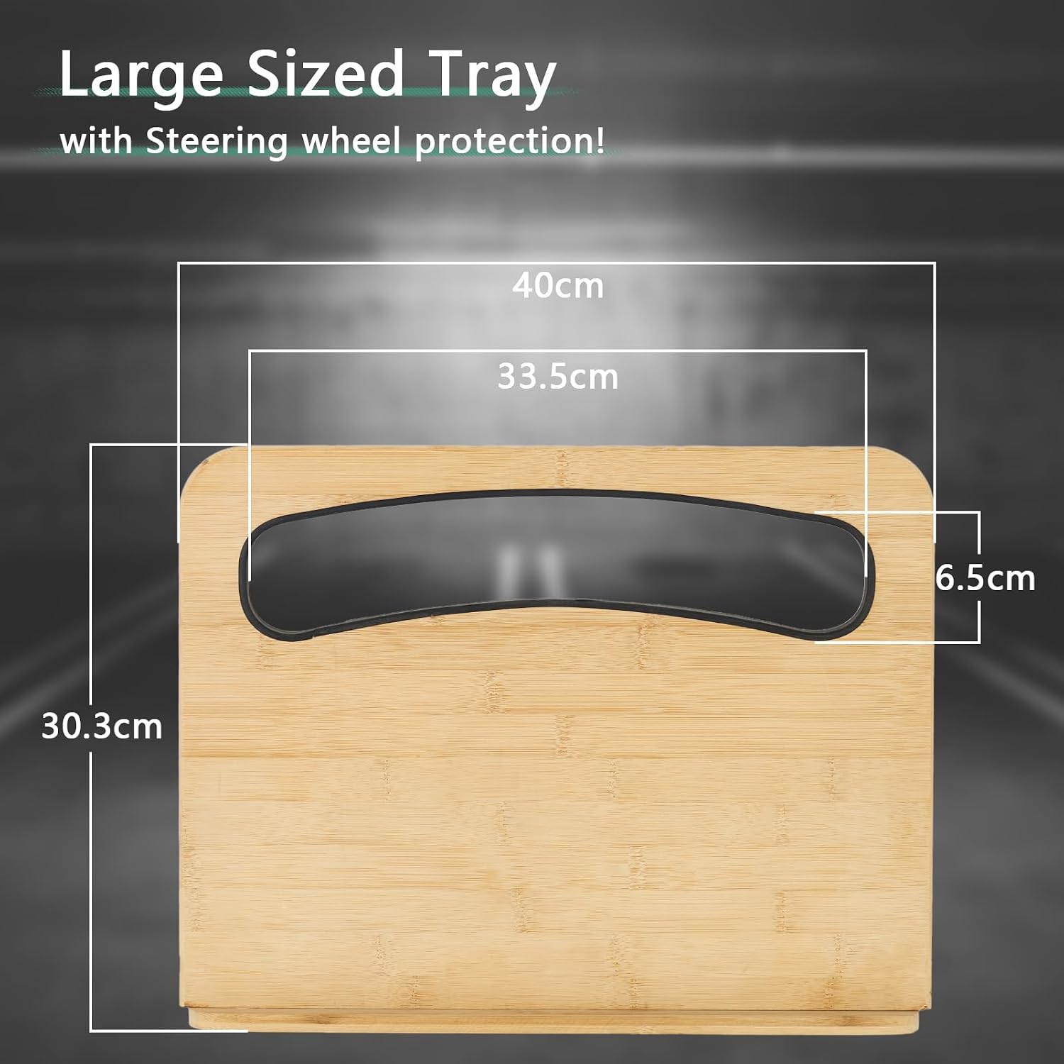 Photovvolt 2-in-1 Bamboo Steering Wheel Tray: Double-Sided Desk for 17" Laptop & Food, Secure Lock, Non-Slip Scratch-Free Design for Commuters, Delivery Drivers