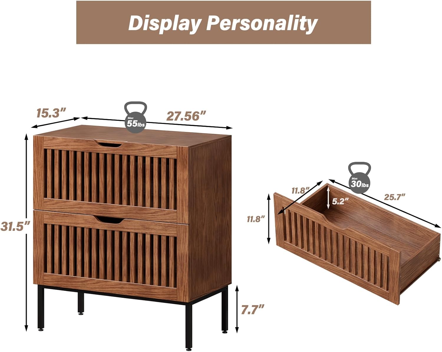 BVIUNTWO Storage Cabinet,28 Inch Farmhouse Buffet Cabinet with Metal Base and Storage Cabinets,Sideboard Coffee Bar for Kitchen,Dining Room,Living Room,Rustic Brown
