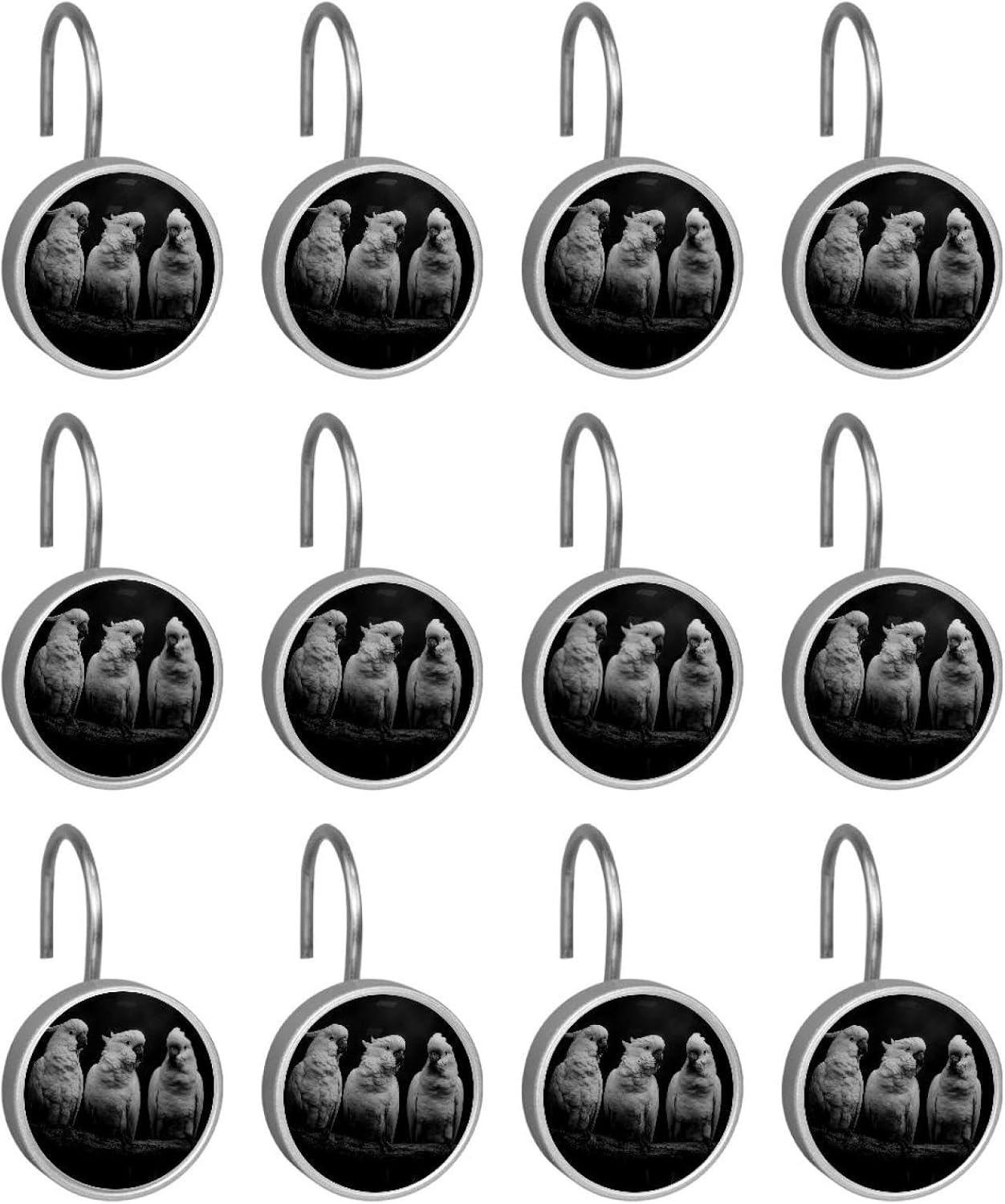 12PCS Cockatoos Animala Shower Curtain Hooks Metal Rust Resistant Decorative Shower Curtain Hooks Bathroom Decorations