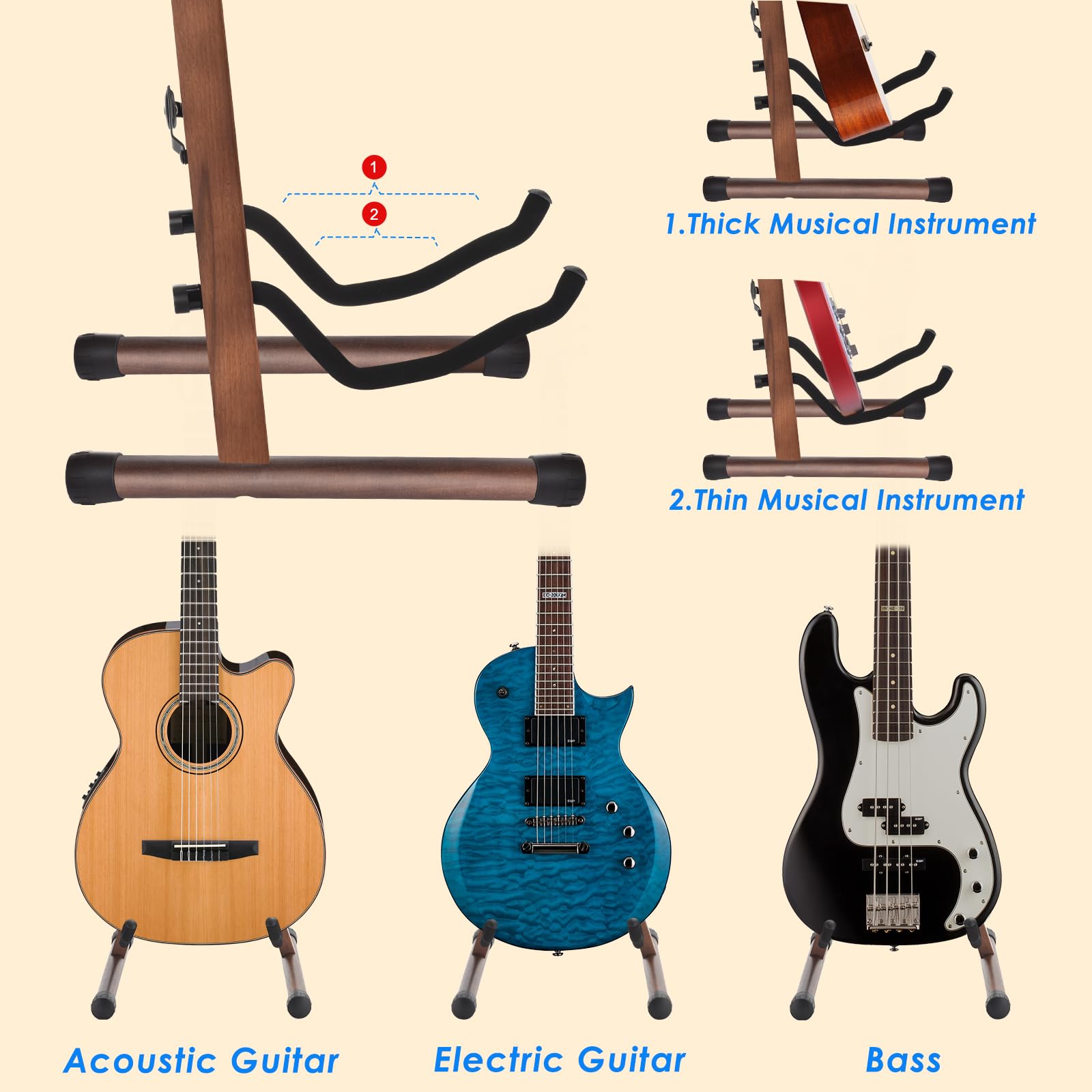 Supporto Chitarra, Porta Chitarra da Pavimento per più Chitarre, Chitarre Acustiche, Basso, Chitarra Elettrica, porta Chitarra da Terra Acustica con Telaio ad A, Facile da Montare