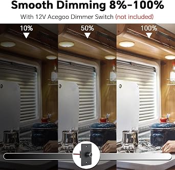 acegoo All-Aluminum 3 Way Dimmer 12V LED Ceiling Dome Light Bundle